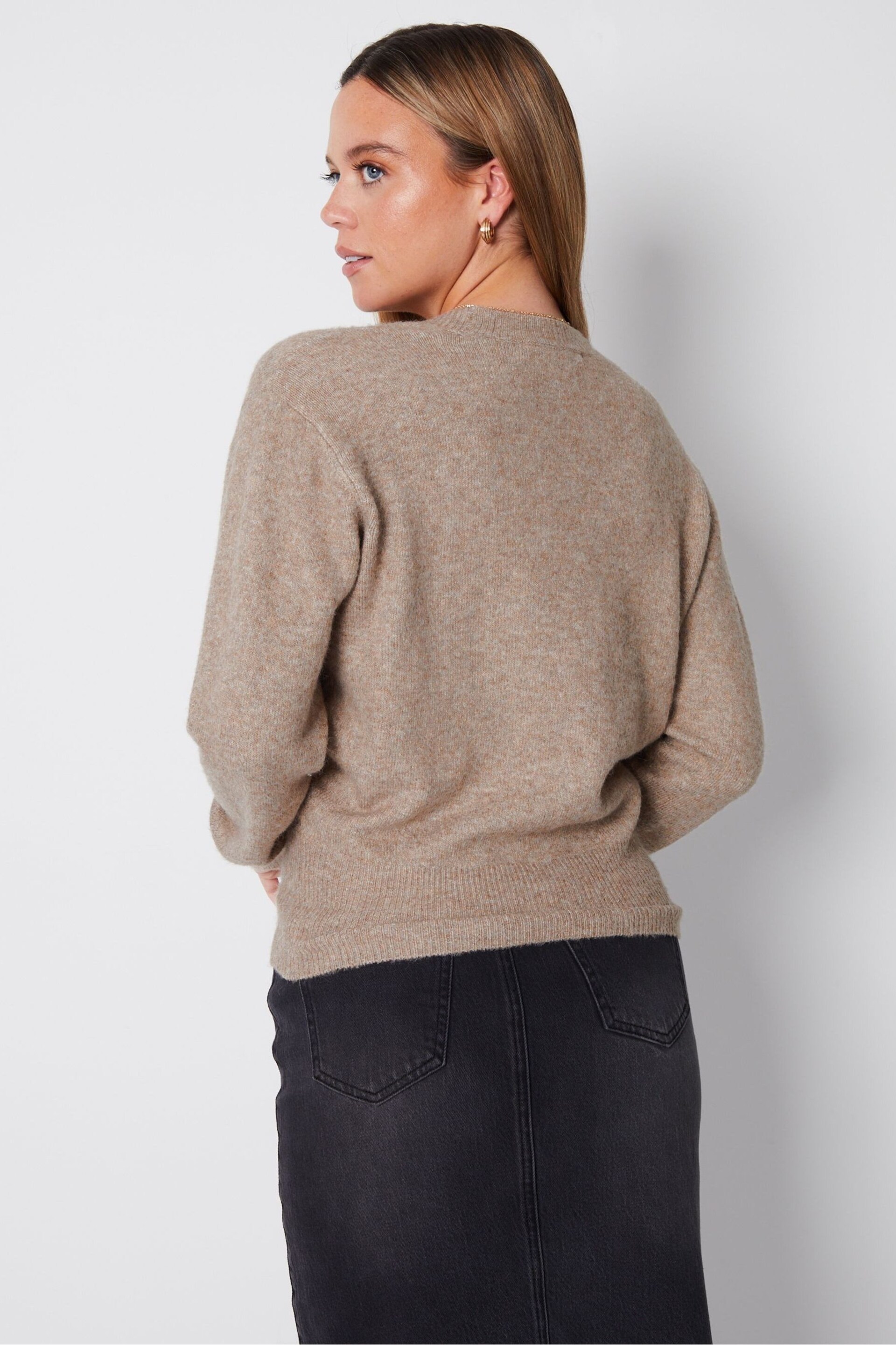 Threadbare Brown Wrap Front Knitted Jumper - Image 2 of 4
