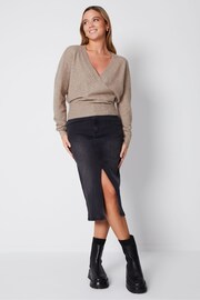 Threadbare Brown Wrap Front Knitted Jumper - Image 3 of 4