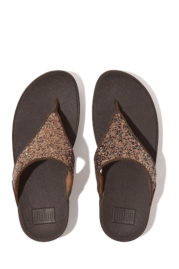 FitFlop Lulu Glitter Toe-Post Brown Sandals