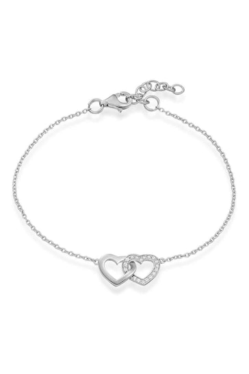 Beaverbrooks Sterling Silver Cubic Zirconia Double Heart Bracelet