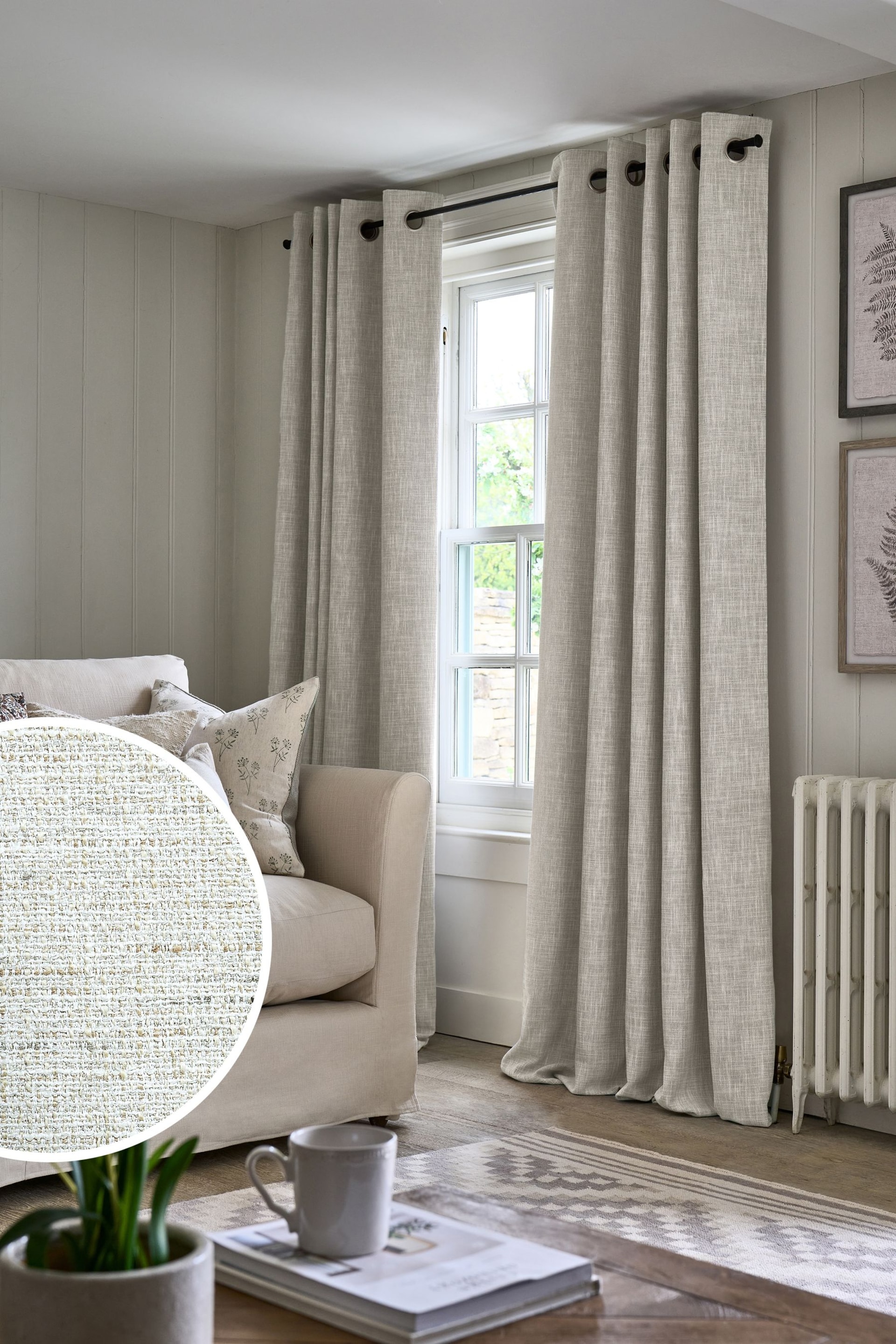 Natural Textured Fleck Eyelet Lined Curtains - Image 1 of 5