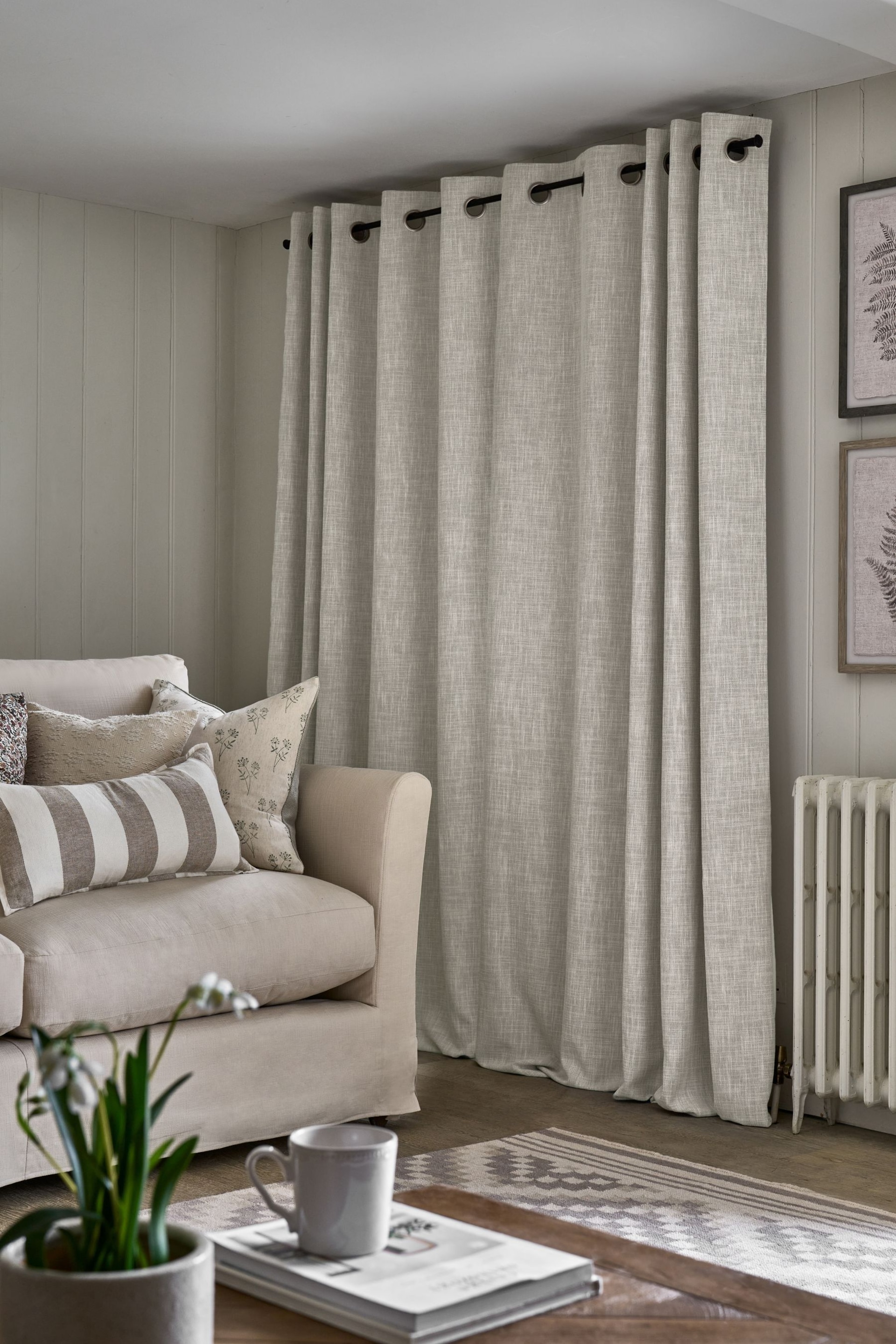 Natural Textured Fleck Eyelet Lined Curtains - Image 3 of 5