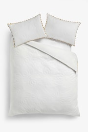 White 100% Cotton Quilted Flower with Ric Rac Trim Duvet Cover and Pillowcase Set - Image 4 of 5