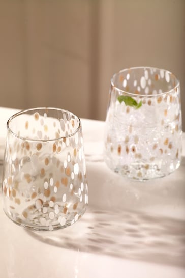 Set of 2 White Confetti Tumbler Glasses