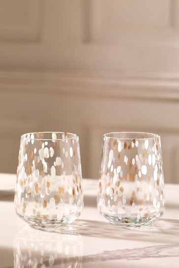 Set of 2 White Confetti Tumbler Glasses