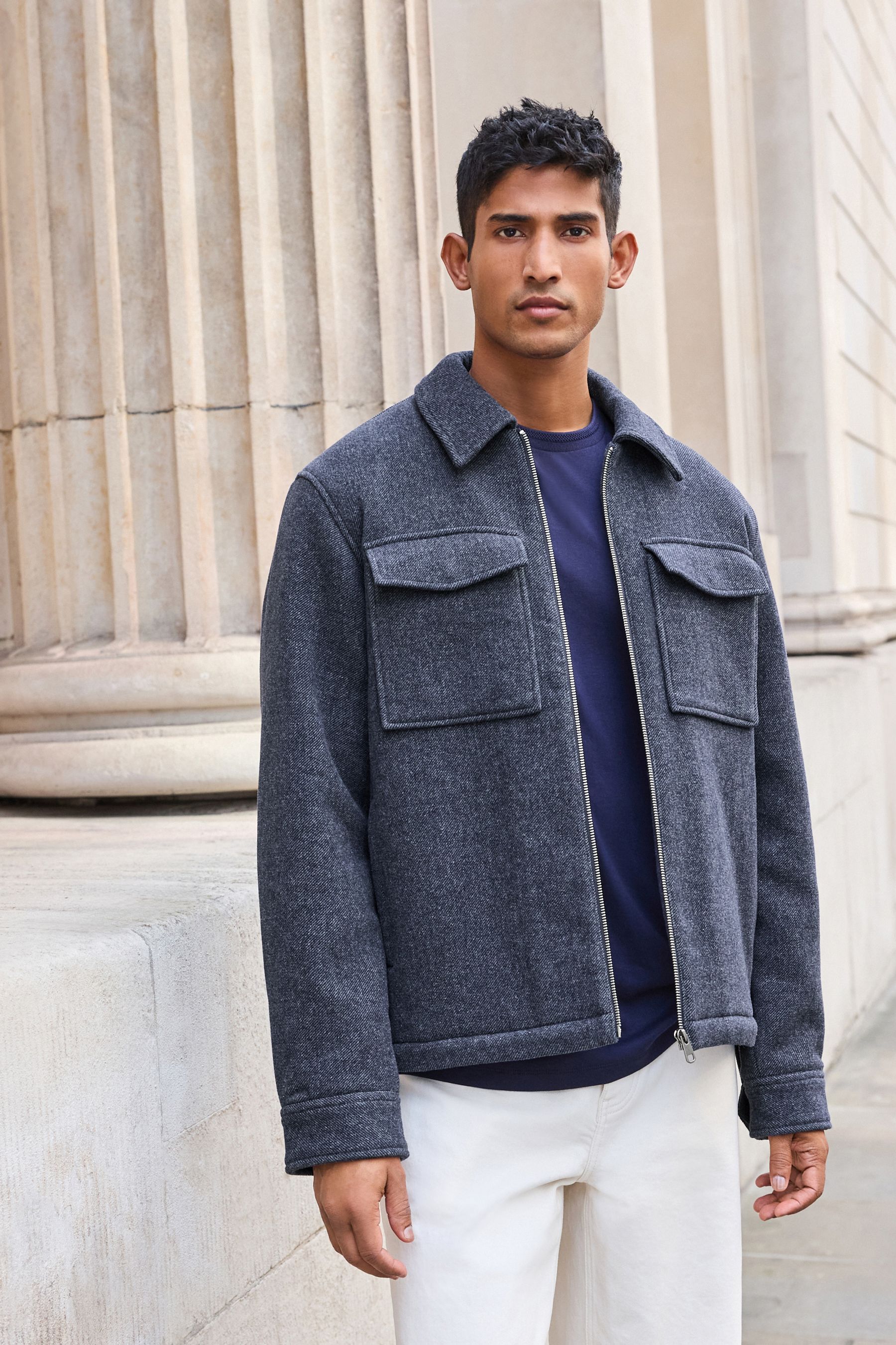 Buy Navy Blue Wool Rich Borg Lined Shacket from the Next UK online shop