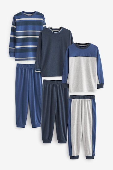 Blue 3 Pack Long Sleeve Pyjamas (3-16yrs)