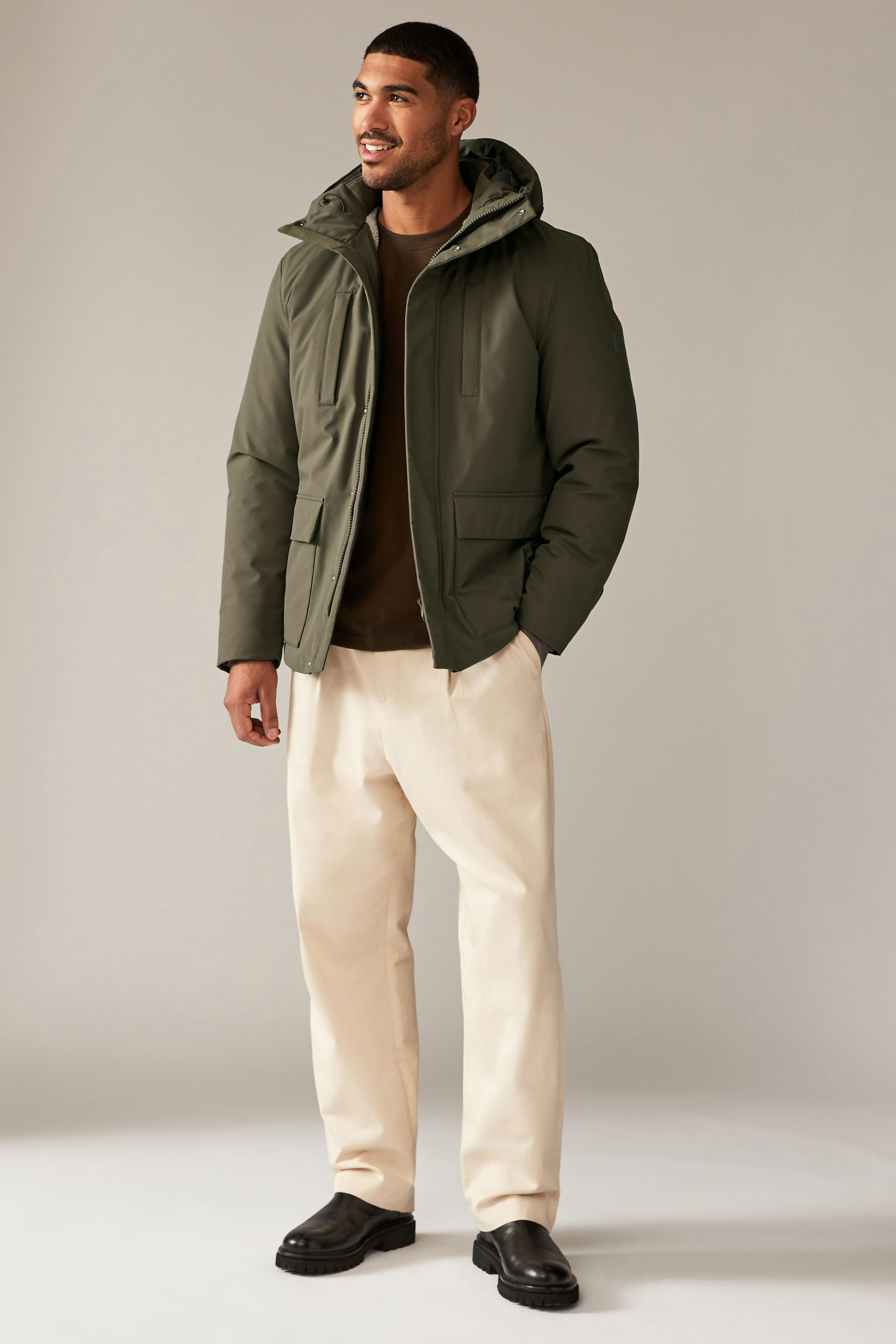 Neutral Borg Lined Shower Resistant Hooded Parka Jacket