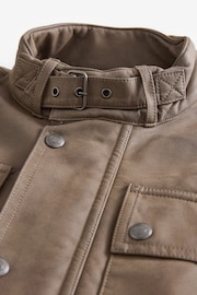 Brown Faux Leather Biker Jacket - Image 9 of 12