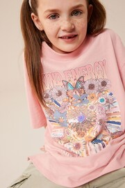 Pink Oversized Embellished Graphic T-Shirt (3-16yrs) - Image 1 of 7