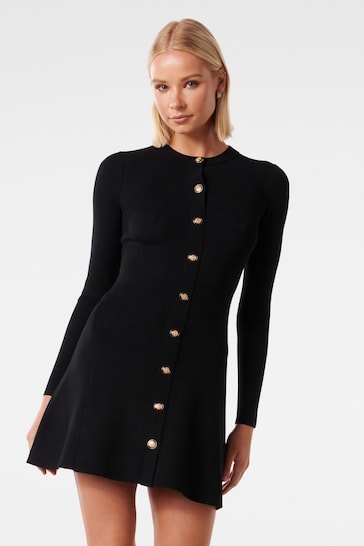 Forever New Black Jolie Button Through Mini Knit Dress