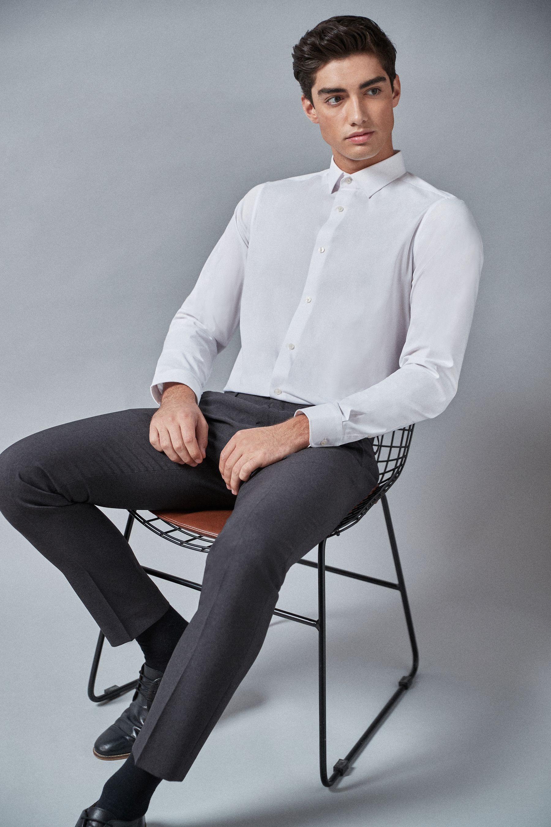Buy Charcoal Grey Skinny Machine Washable Plain Front Smart