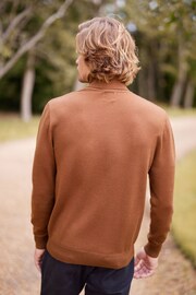 Brown Regular Textured Pattern Knitted Roll Neck Jumper - Image 3 of 9
