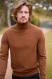 Brown Regular Textured Pattern Knitted Roll Neck Jumper - Image 4 of 9