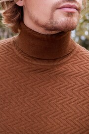 Brown Regular Textured Pattern Knitted Roll Neck Jumper - Image 5 of 9