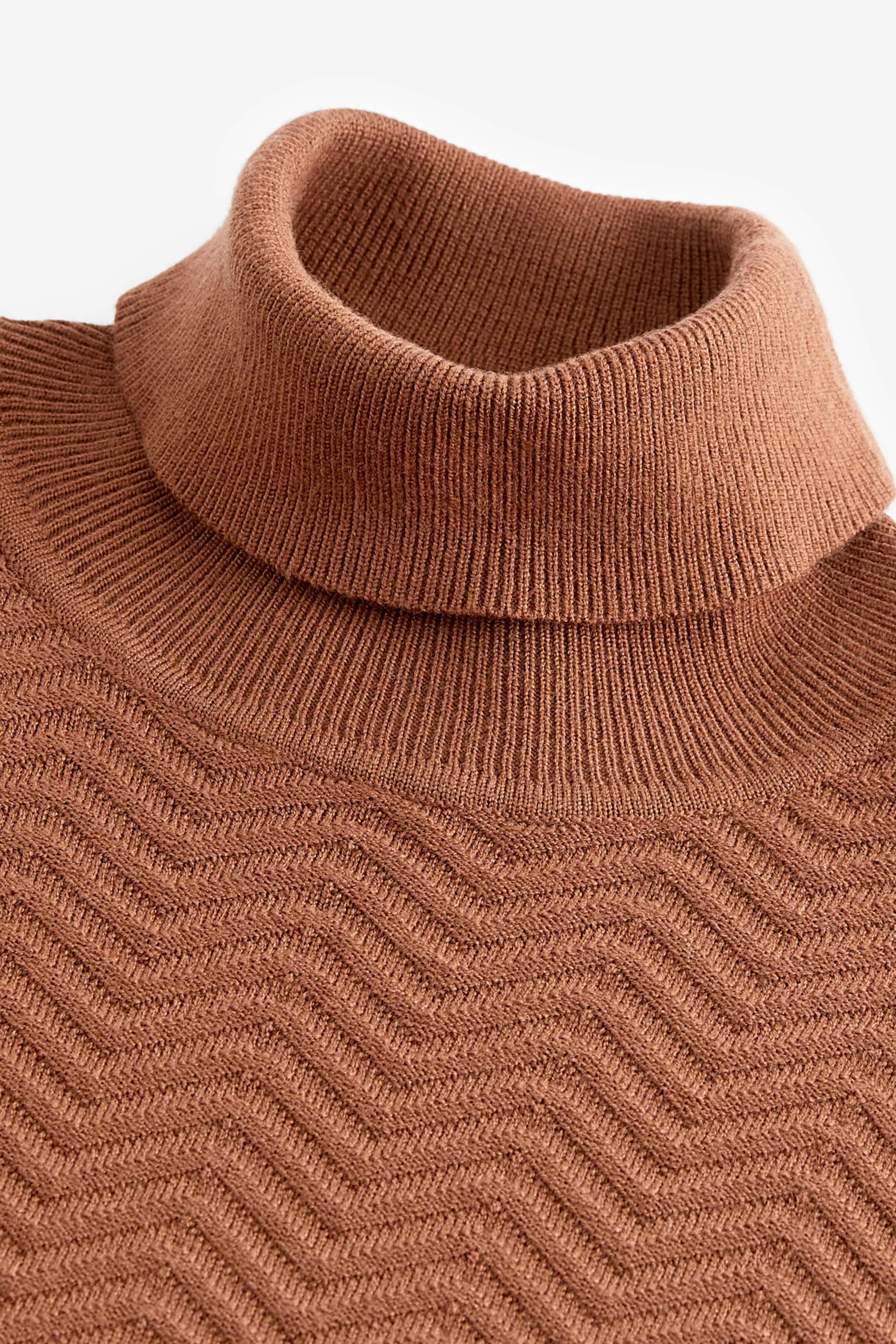 Brown Regular Textured Pattern Knitted Roll Neck Jumper - Image 8 of 9