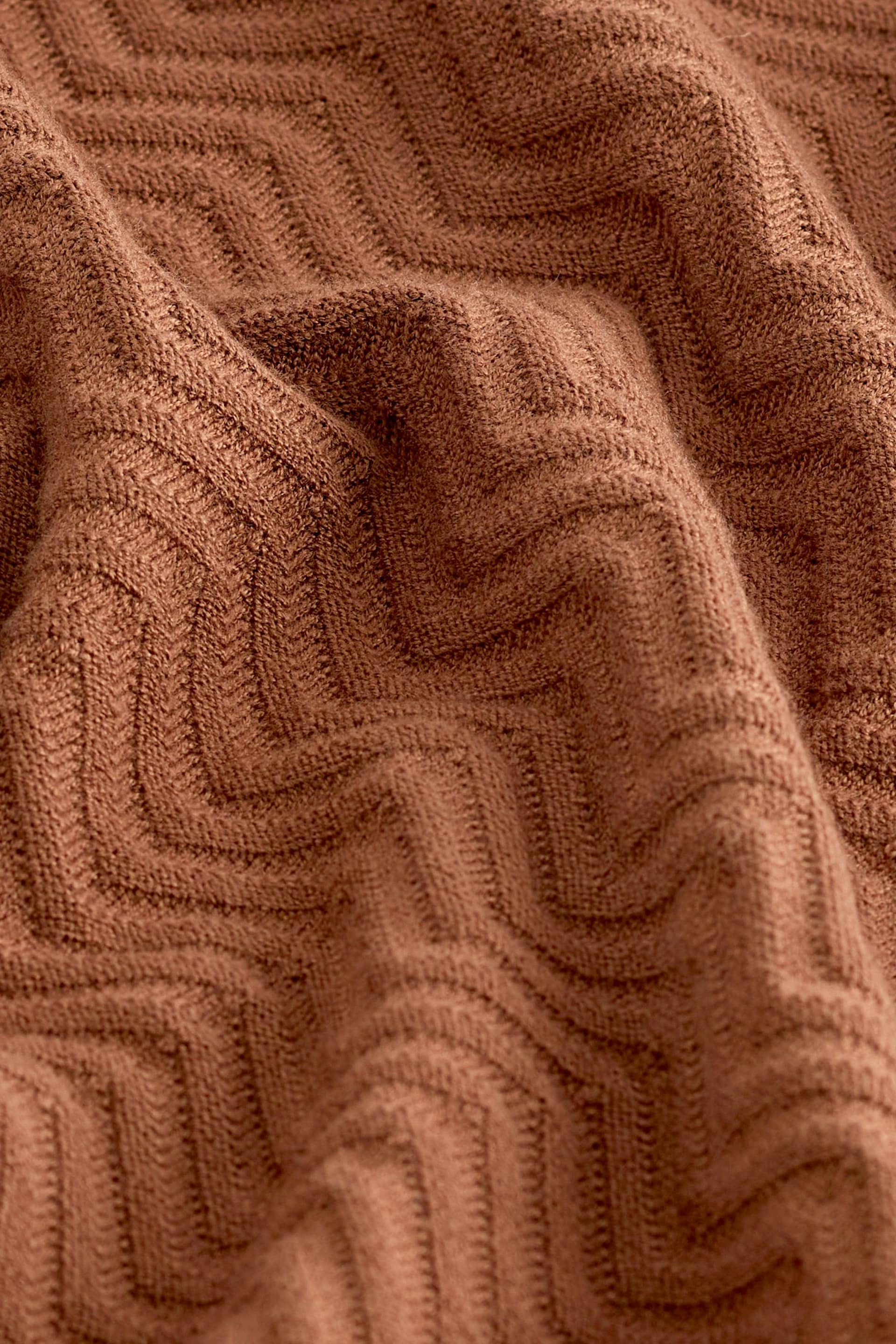 Brown Regular Textured Pattern Knitted Roll Neck Jumper - Image 9 of 9