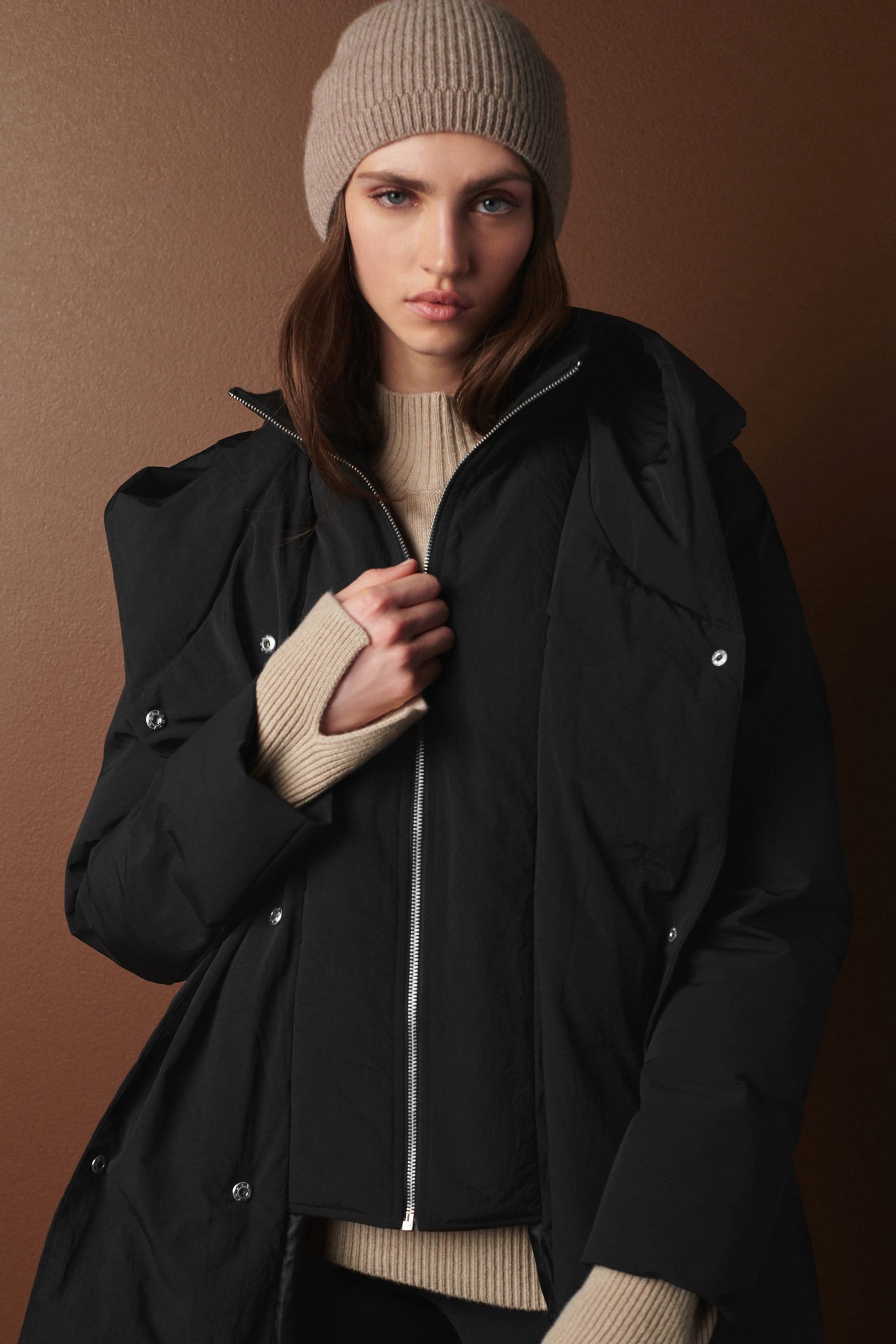Black Longline Shower Resistant Padded Hooded Coat