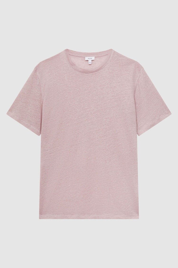 Reiss Dusty Pink Venice Linen Crew Neck T-Shirt - Image 2 of 5