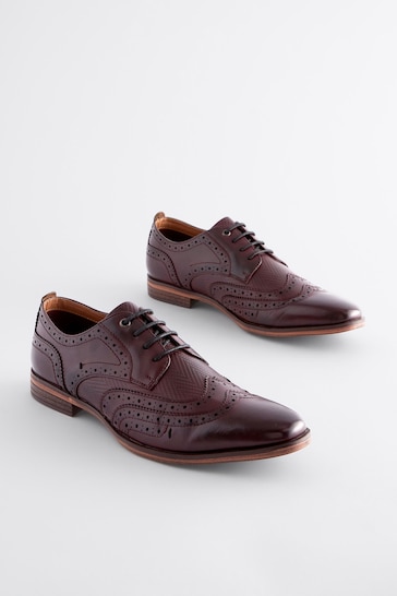 Burgundy Red Texture Detail Double Wing Brogue Shoes