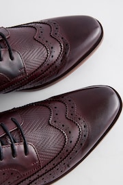 Burgundy Red Texture Detail Double Wing Brogue Shoes - Image 4 of 7