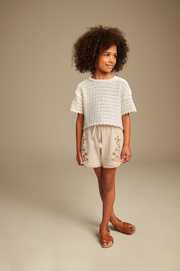 Neutral Embroidered Shorts (3-16yrs)