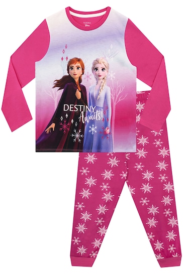 Character Pink Pink Disney Frozen Snowflake Long Sleeved Girls Pyjama Set