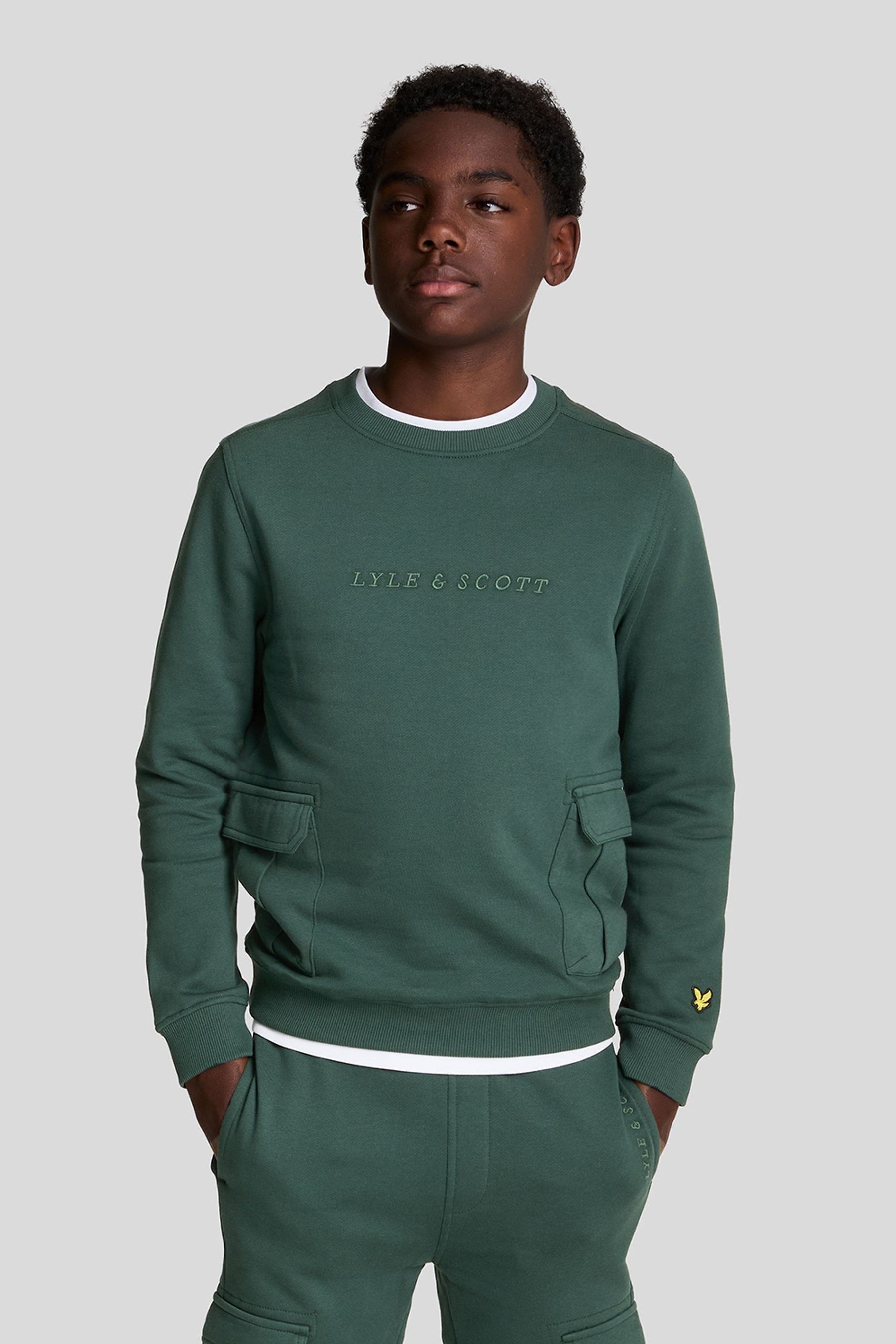 Lyle Scott Green Boys Utility Cargo Jersey 100 Cotton Sweatshirt