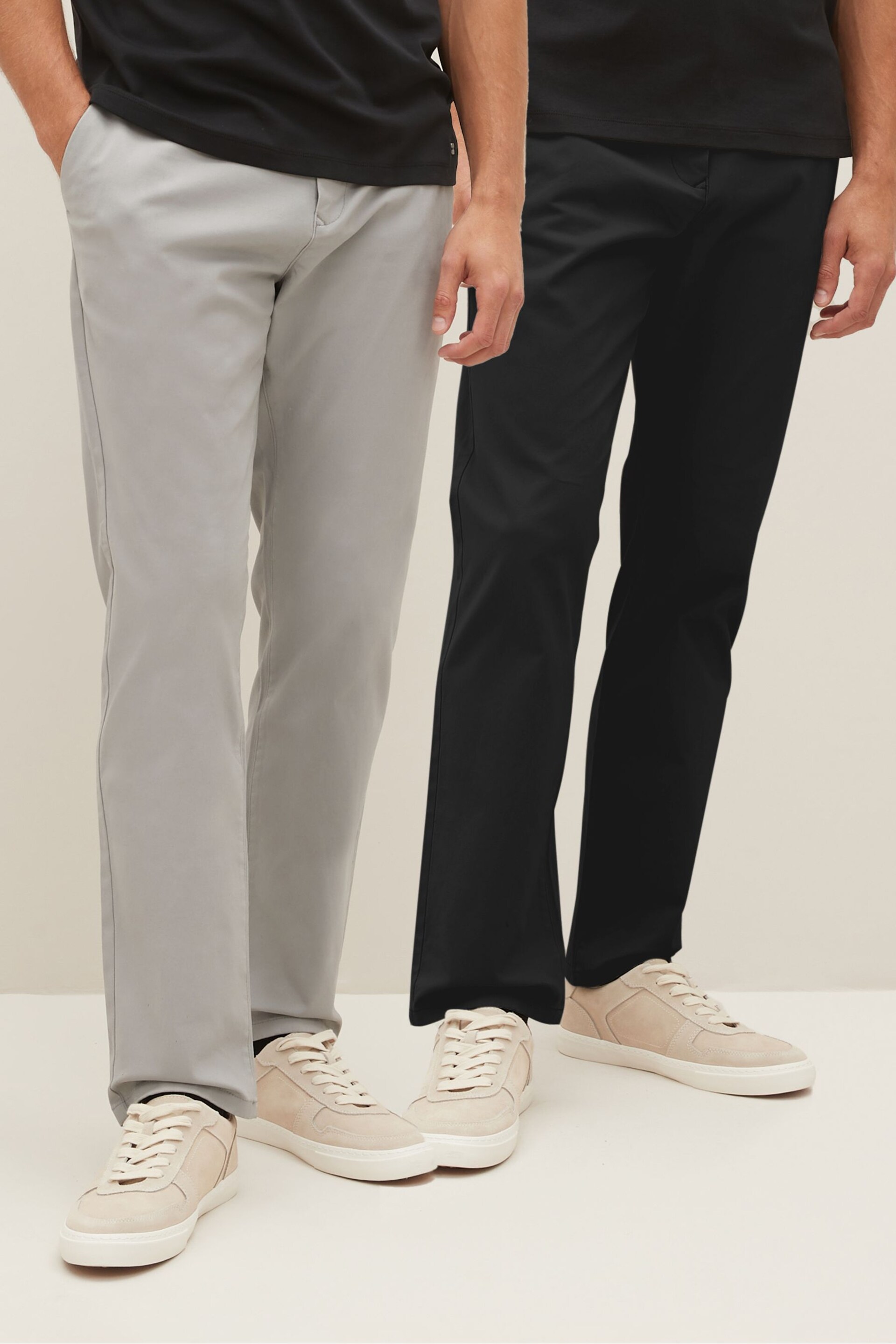 Black/Grey Slim Stretch Chino Trousers 2 Pack - Image 1 of 12