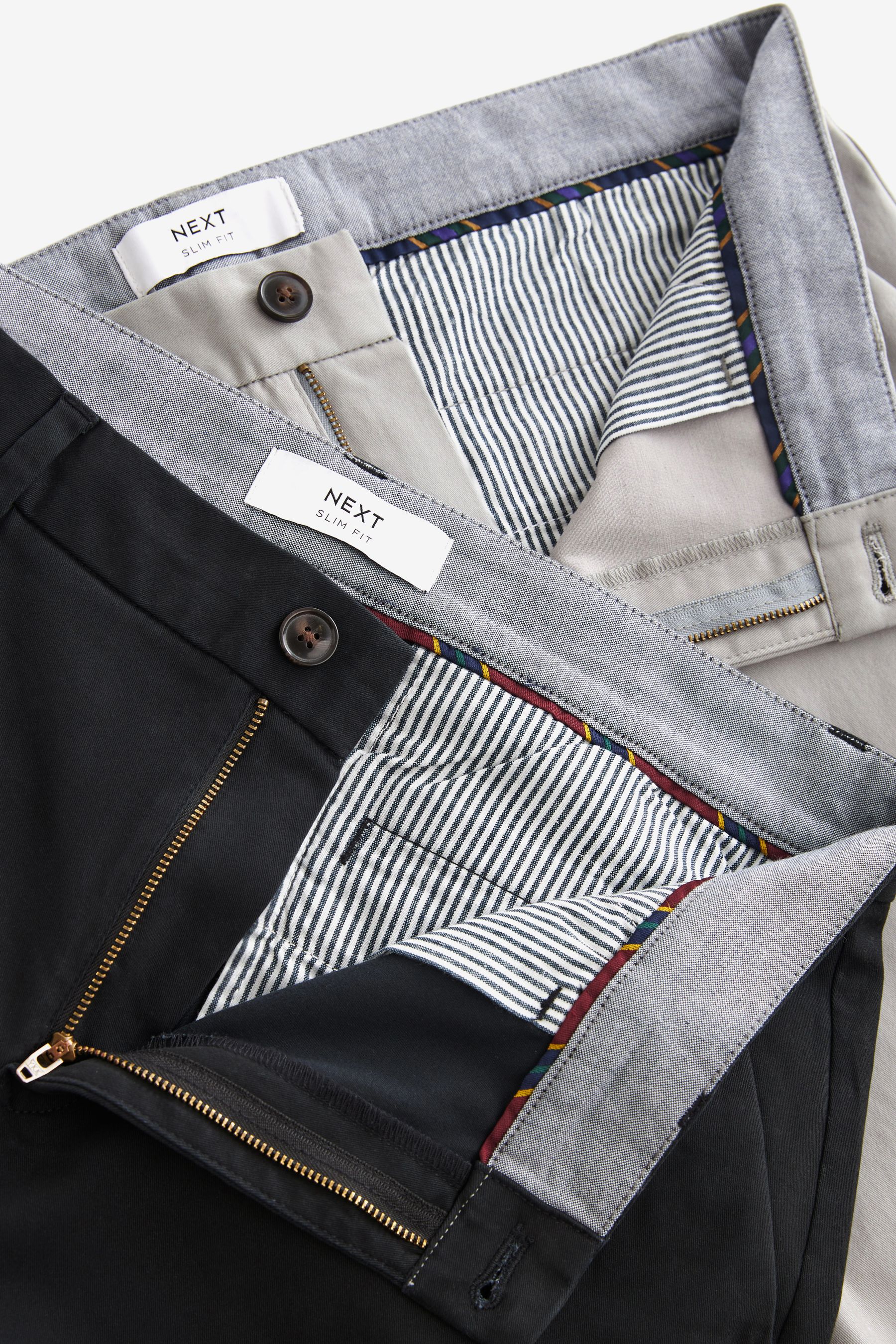 Buy Black Grey Slim Stretch Chinos Trousers 2 Pack from the Next