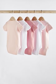 Pink/White 5 Pack Short Sleeve Baby Bodysuits - Image 2 of 6