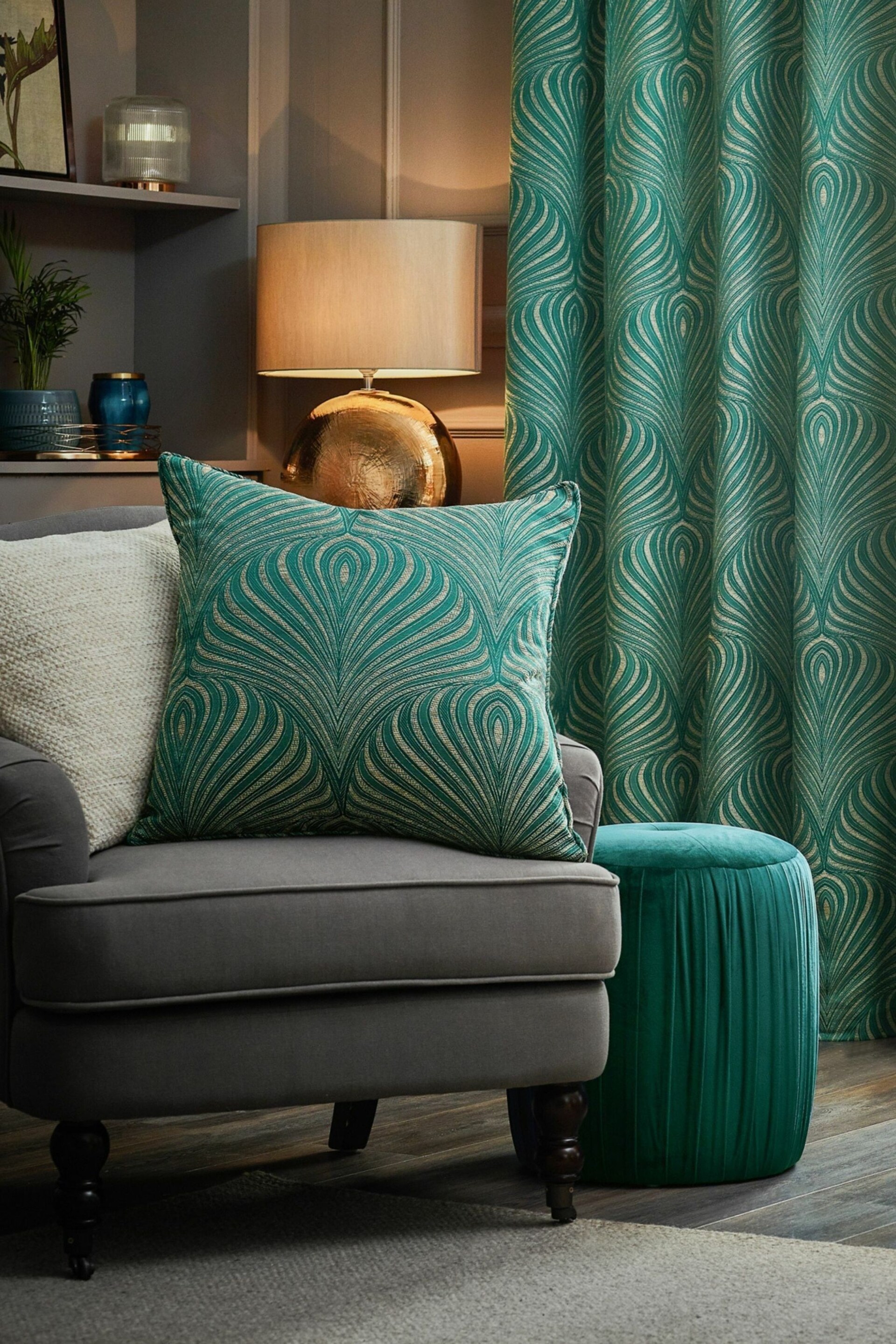 Riva Paoletti Emerald Gatsby Jacquard Eyelet Cushion - Image 2 of 5