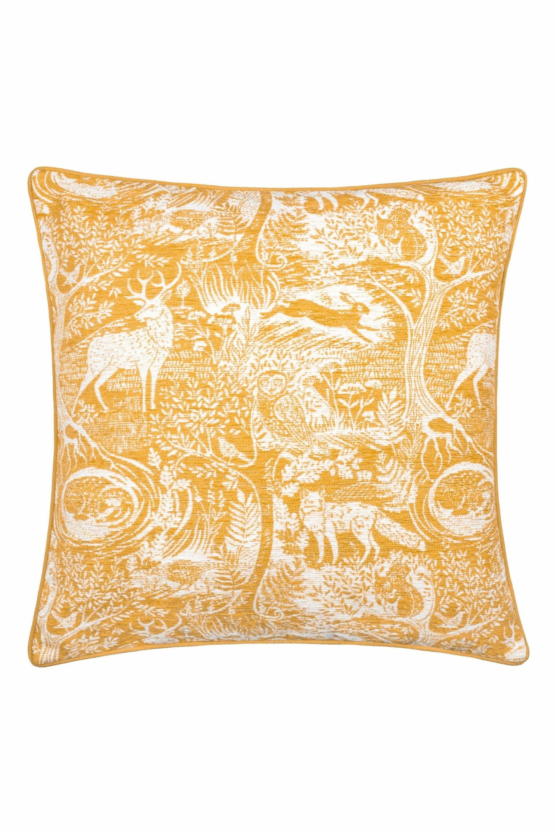 furn. Ochre Yellow Winter Woods Animal Chenille Cushion - Image 2 of 6