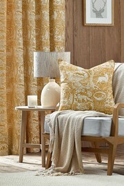 furn. Ochre Yellow Winter Woods Animal Chenille Cushion - Image 5 of 6