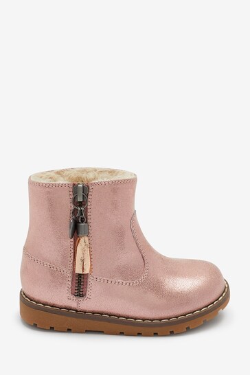 Rose Gold Pink Wide Fit (G) Warm Lined Ankle Boots