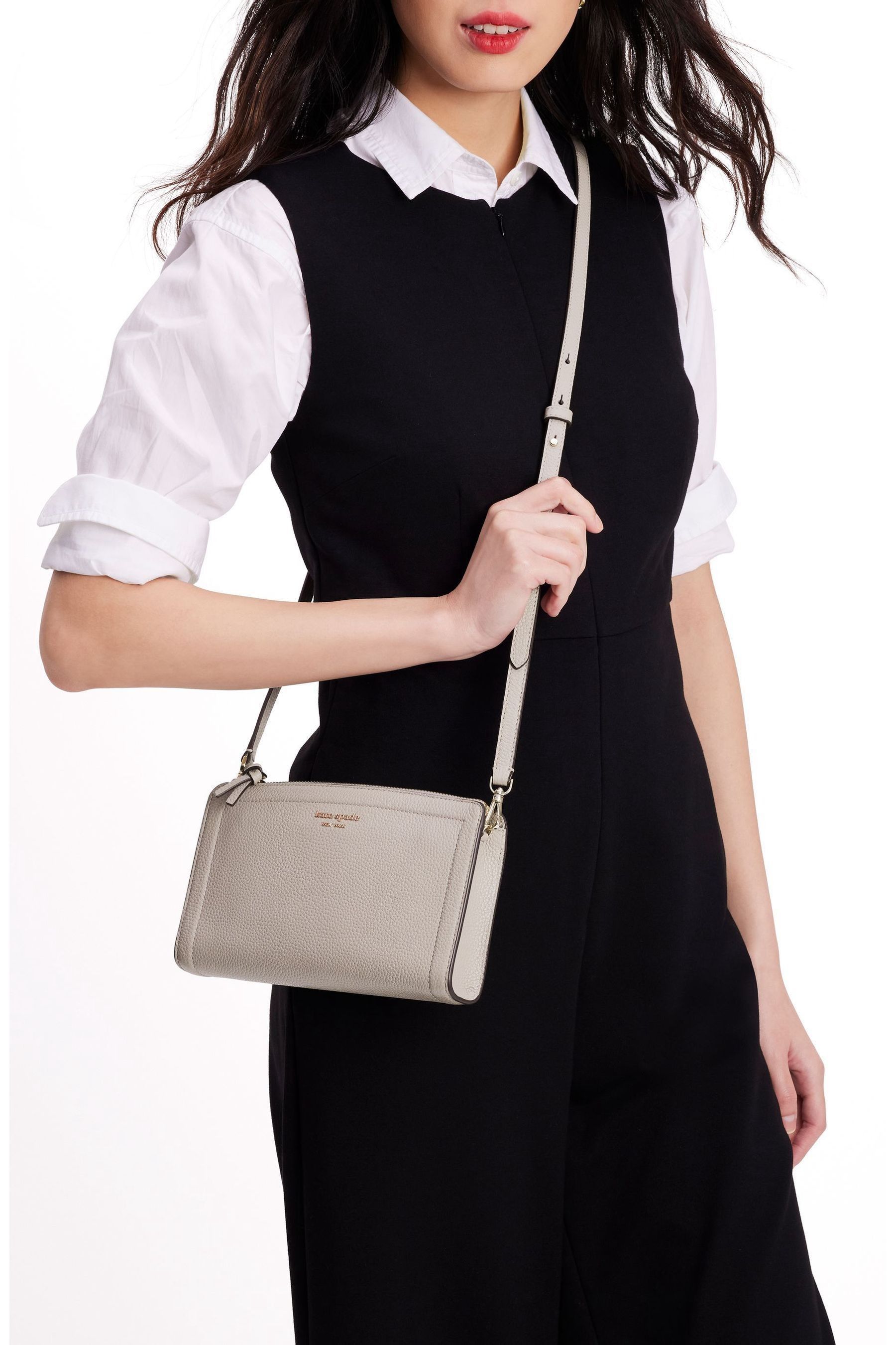 kate spade new york Small Grey Knott Pebbled Leather Cross Body Bag