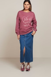 Rose Pink Satin Heart Stitch Graphic Slogan Sweatshirt - Image 2 of 6