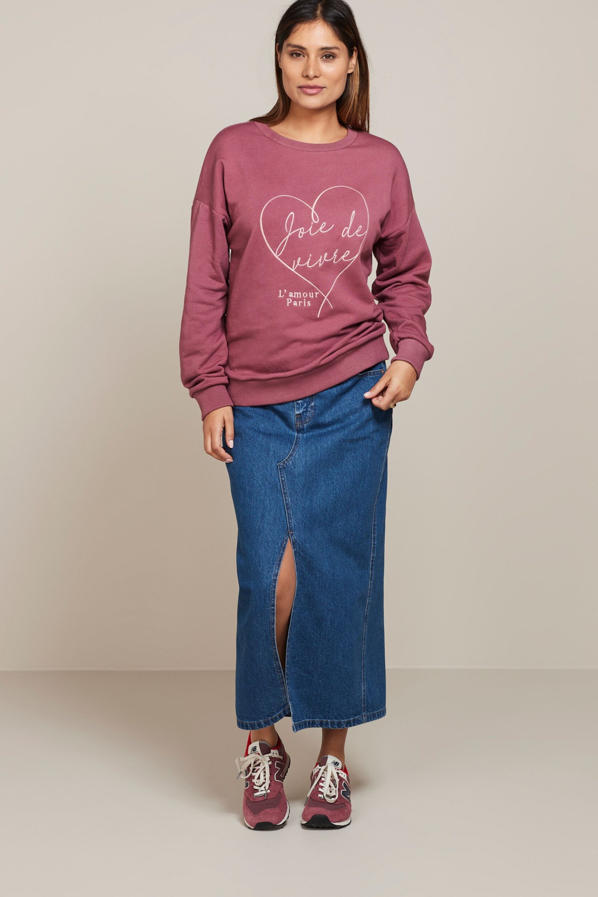 Rose Pink Satin Heart Stitch Graphic Slogan Sweatshirt - Image 2 of 6