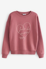 Rose Pink Satin Heart Stitch Graphic Slogan Sweatshirt - Image 4 of 6