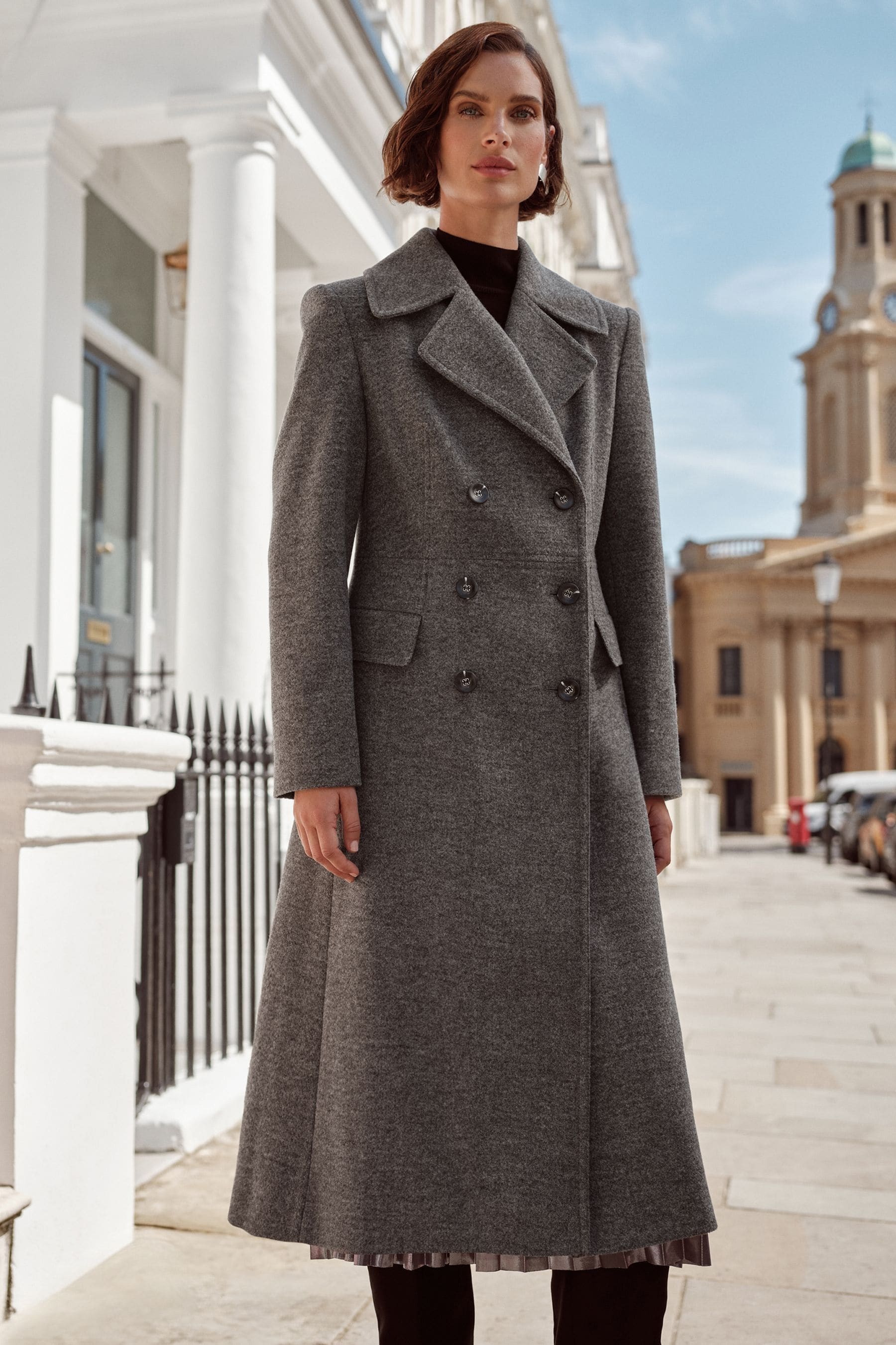 Buy Love Roses Grey Marl Double Breasted Hourglass Coat With Wool from Next Ireland