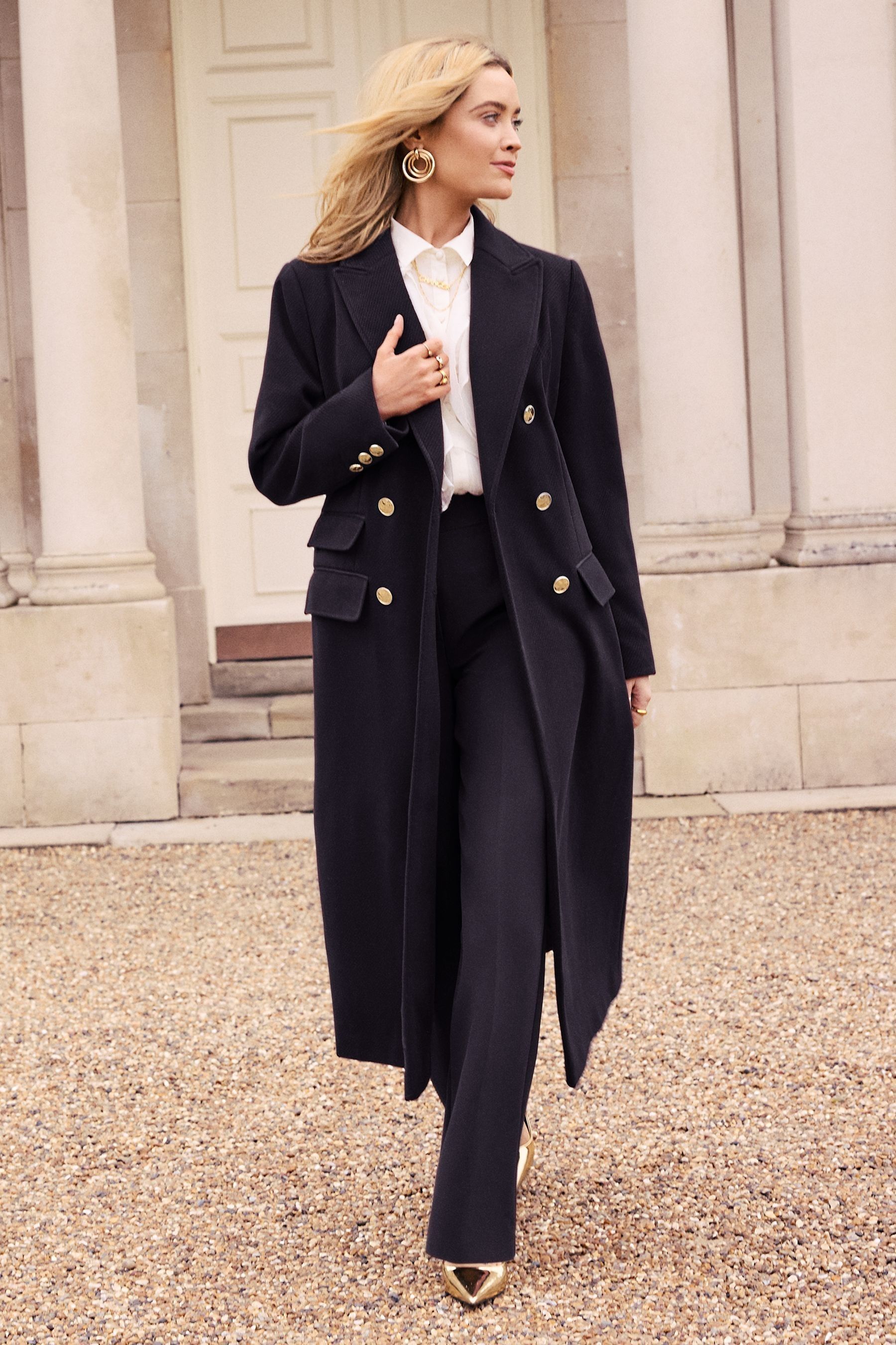 Navy blue double breasted coat sale
