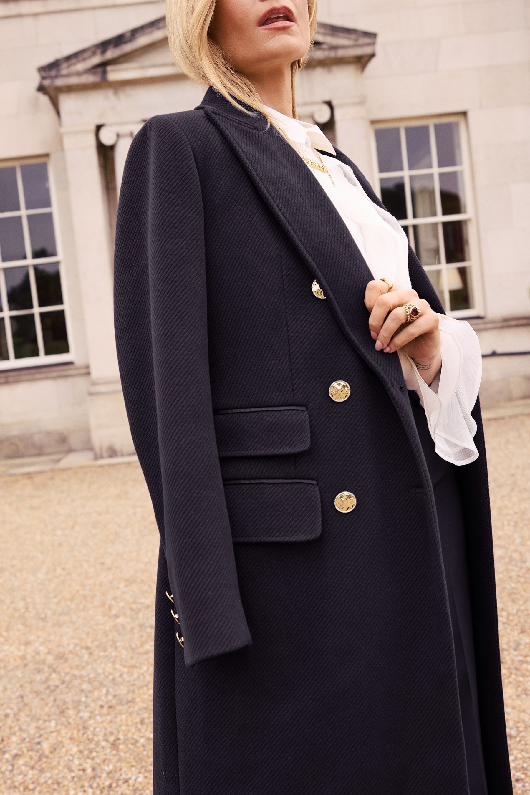 Buy Love Roses Navy Blue Double Breasted Hourglass Longline Coat from the Next UK online shop
