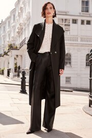 Love & Roses Black Shawl Collar Belted Coat - Image 1 of 4