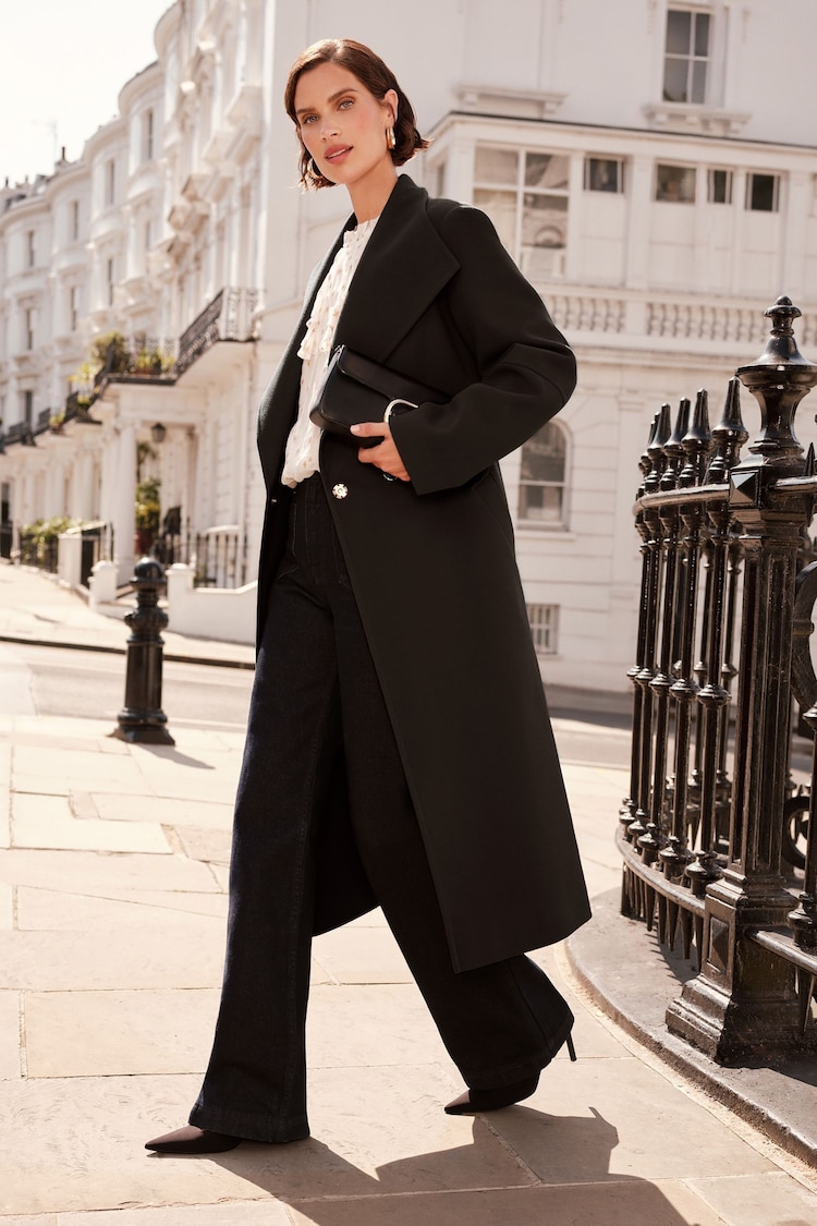 Love & Roses Black Shawl Collar Belted Coat - Image 4 of 4