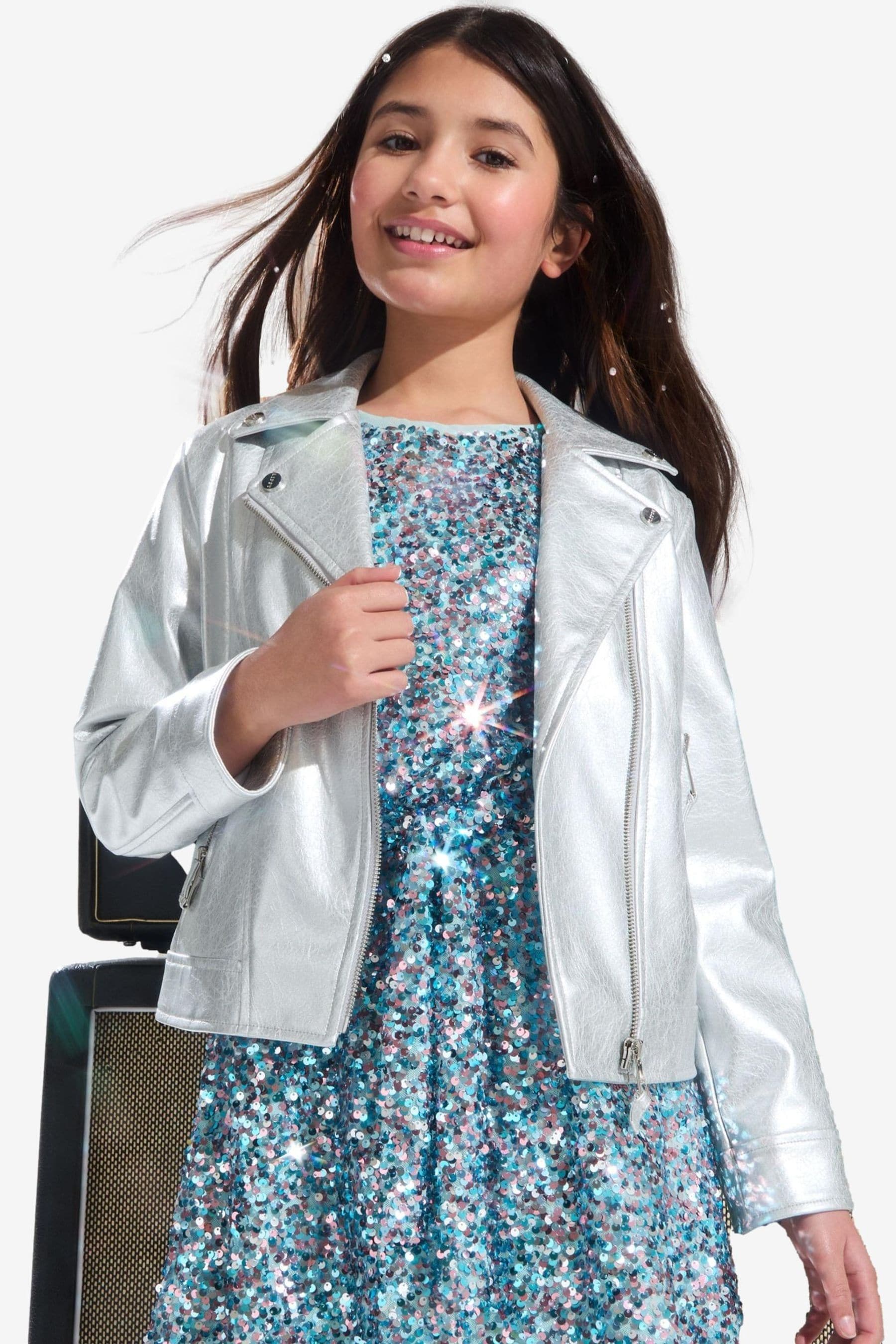 Buy Lipsy Silver Metallic Faux Leather Biker Jacket from Next Luxembourg