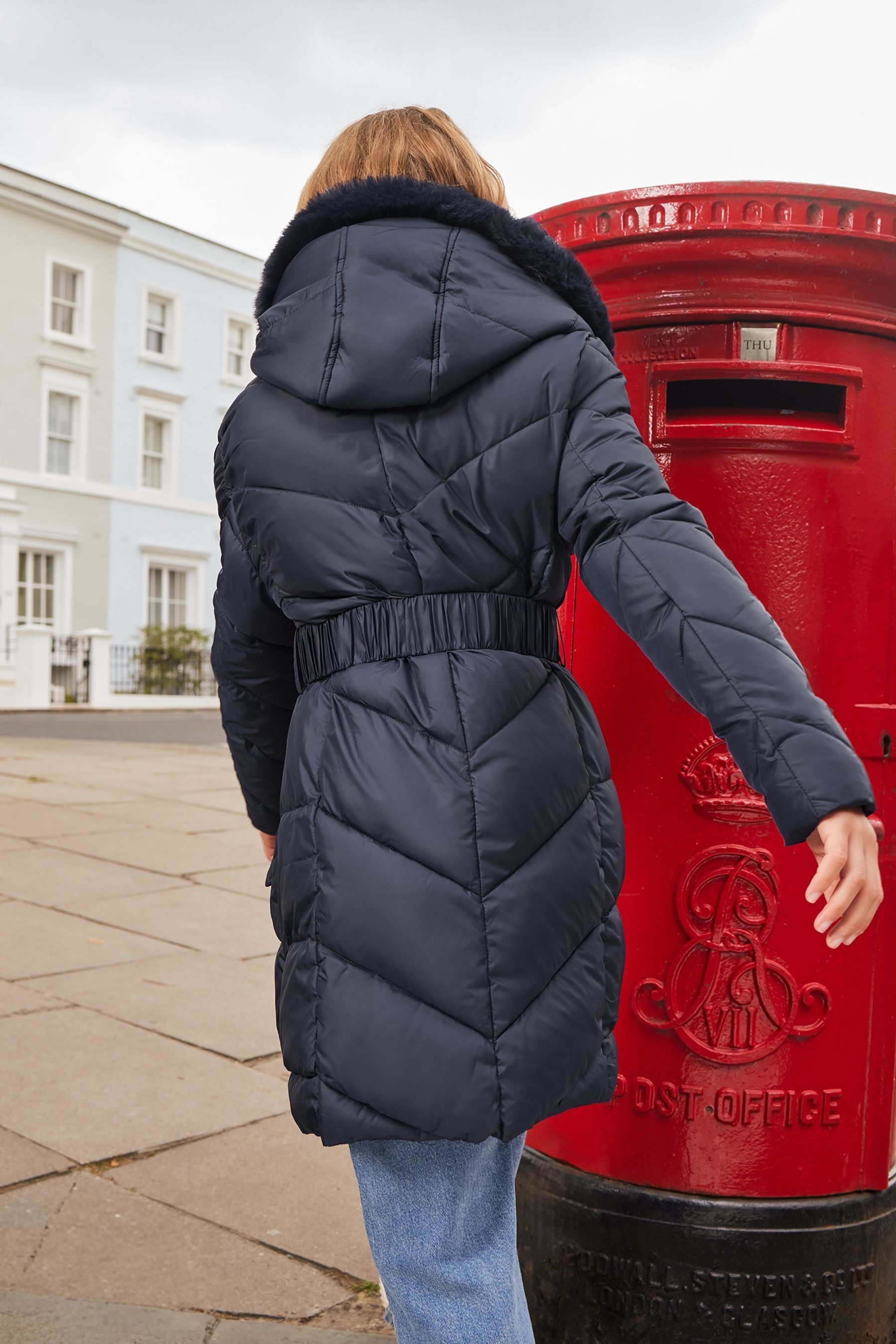 Lipsy Navy Blue Shower Resistant Longline Belted Padded Coat 5 16yrs
