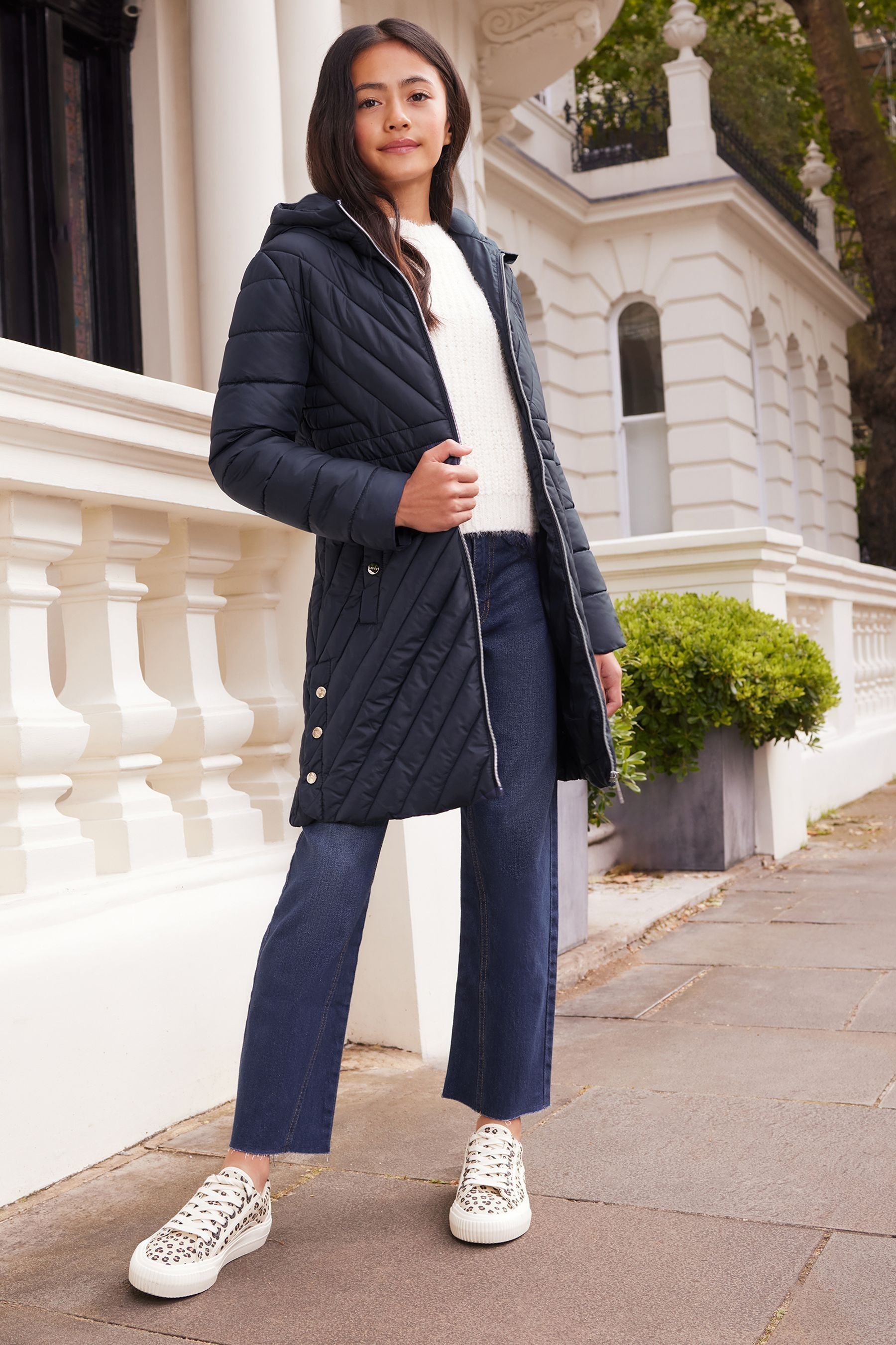 Lipsy Navy Blue Shower Resistant Midweight Longline Padded Coat 3 16yrs