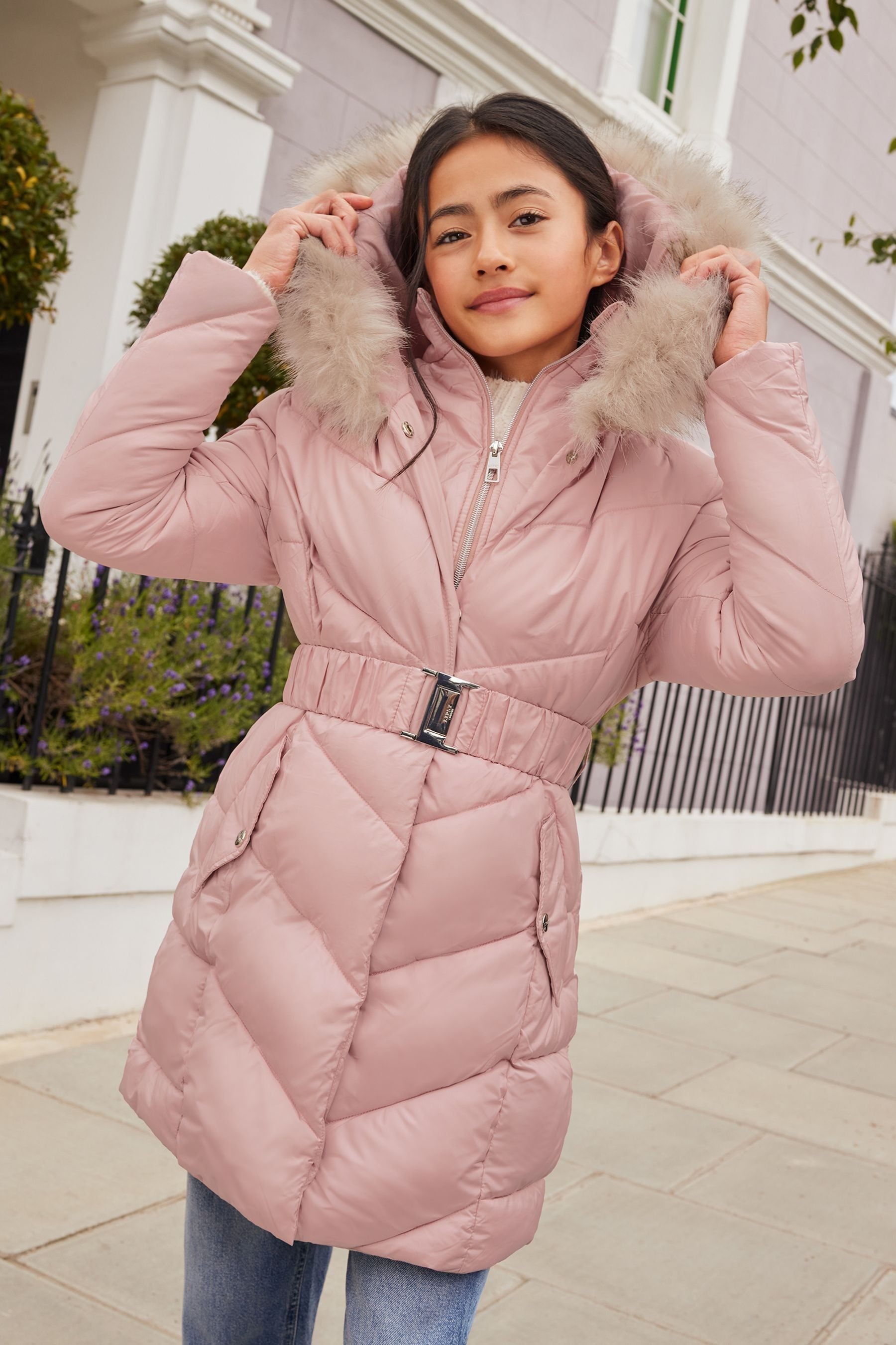 Buy Lipsy Pink Shower Resistant Longline Belted Padded Coat 5 16yrs from the Next UK online shop