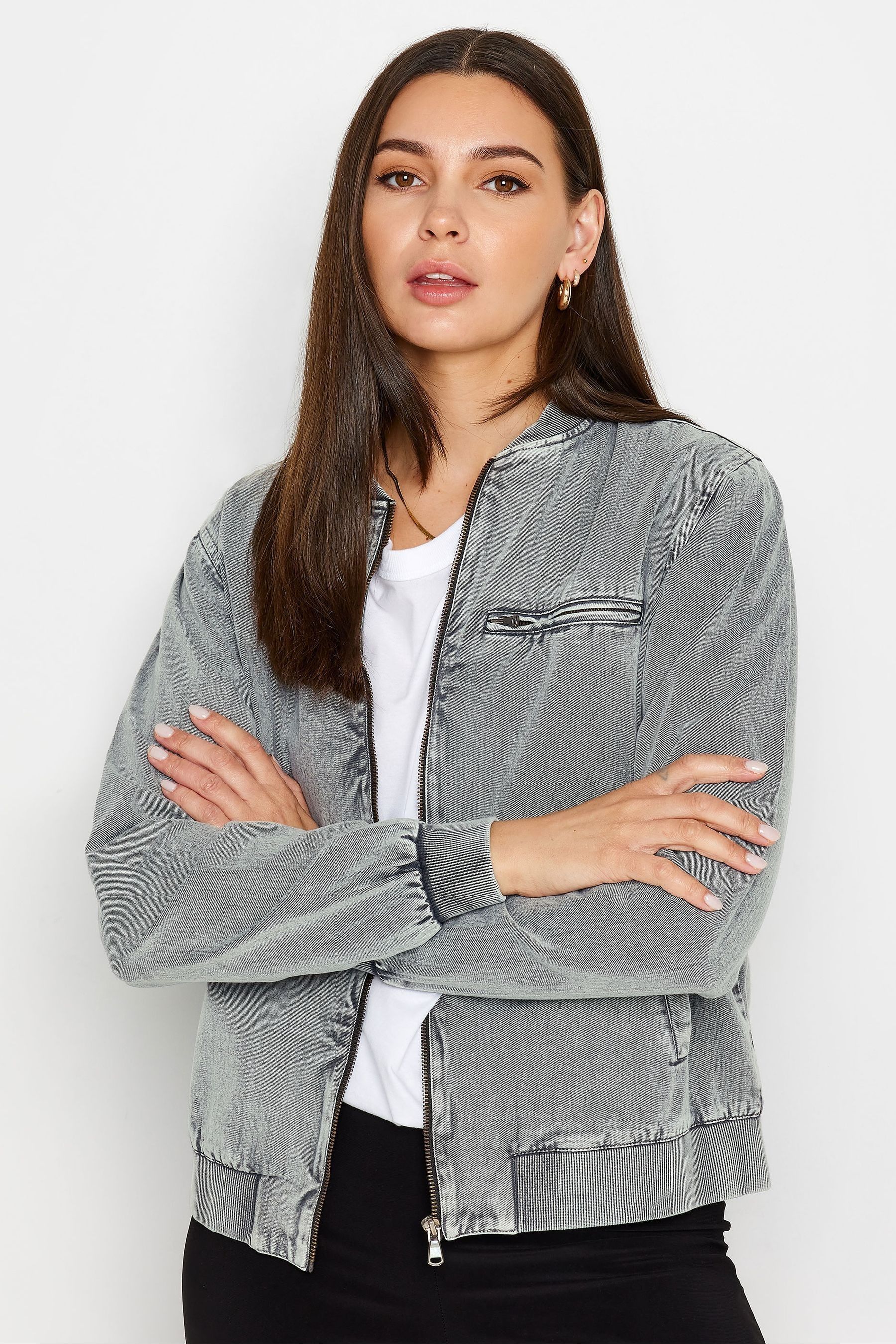 Grey cotton bomber jacket top