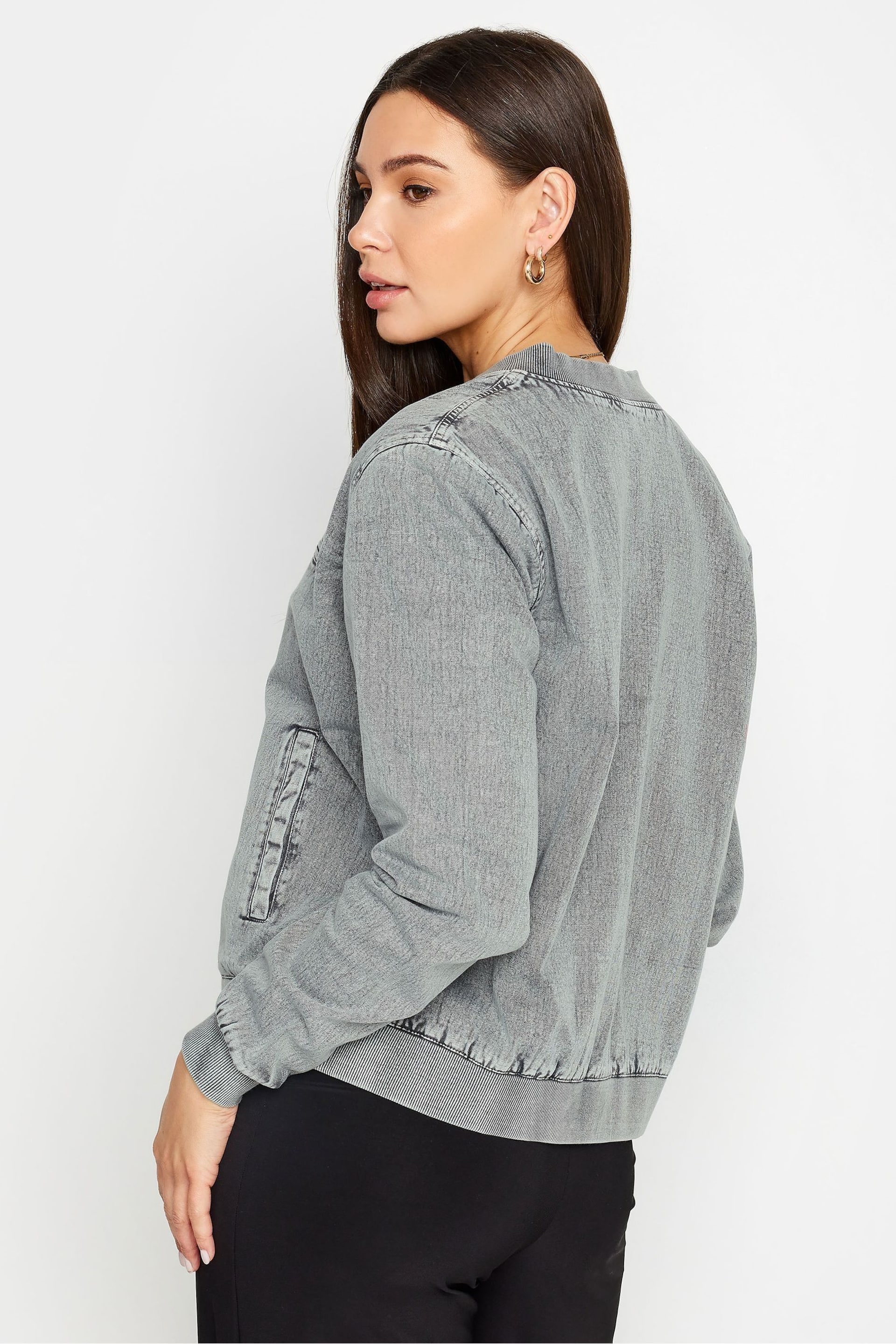 Long Tall Sally Grey Acid Wash Bomber Jacket - Image 3 of 4